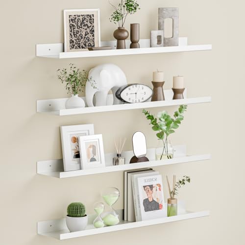 BYCY Metal Floating Shelves Set of 4,23.6 inch Nursery Book Shelves for Wall Mounted,Wide Magnetic Book Display Wall Shelves for Classrooms Kitchen Bedroom Room Decor (White) - color: White, size: 23.6inch，4pcs
