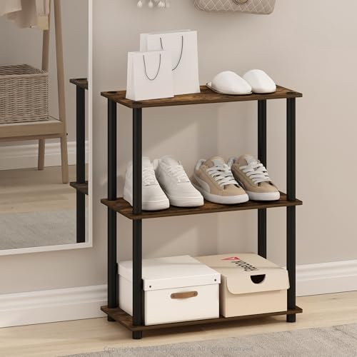 Furinno Turn-N-Tube Storage Shelves, 3-Tier Book Shelf, Corner Shelf, Toolless Open Shelves, for Organization and Storage, Living Room, Garage, Home Office, Amber Pine - color: Amber Pine/Black, size: 3-Tier Round Tube