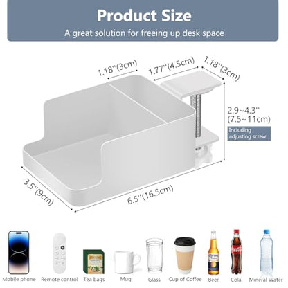2-in-1 Clamp-On Cup Holder for Desk,Durable Metal Dual Storage for Phone & Mugs & Tea Bags & Pens，Space-Saving Gaming Desk Accessories,Table Top Organizer