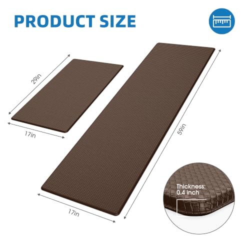 Kitchen Mats for Floor 2 Piece - 17"x29"+17"x59" Anti Fatigue Mats for Kitchen Floor - Non Slip Cushioned Rugs for Standing - Brown - color: Brown, size: 2pc: 17" x 29" + 17" x 59"