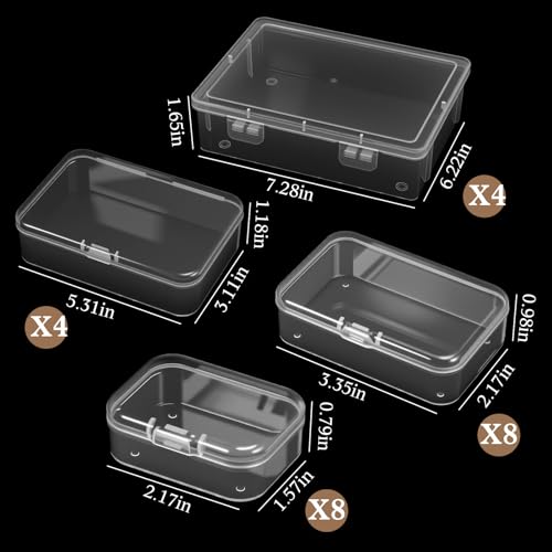 SATINIOR 24 Packs Small Clear Plastic Beads Storage Containers Box with Hinged Lid for Storage of Small Items, Crafts, Jewelry, Hardware(Multiple Sizes) - size: Multiple Sizes