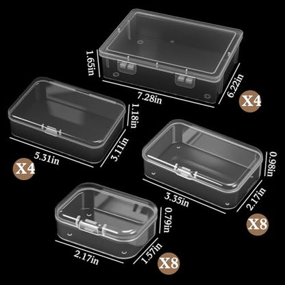SATINIOR 24 Packs Small Clear Plastic Beads Storage Containers Box with Hinged Lid for Storage of Small Items, Crafts, Jewelry, Hardware(Multiple Sizes) - size: Multiple Sizes