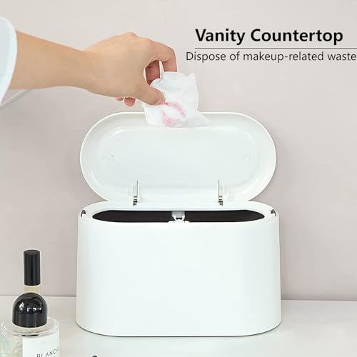SUBEKYU Mini Trash Can with Lid,Small Desk Trash Can,Countertop Mini Garbage Cans,Tiny Waste Basket,White,with 3 roll Bags - color: White 0.5 Gal with Lid