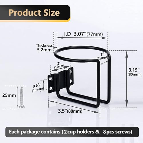 2 pcs Stainless Steel Boat Cup Holder, Universal Drink Holders, Suitable for Boat, Truck, RV, Tractor, Outdoor Wooden Swing (Black) - color: Black-2