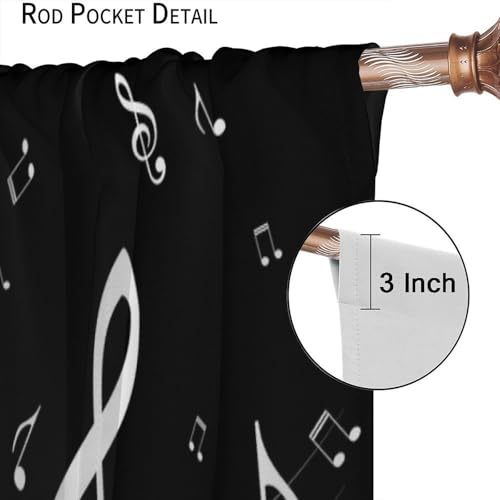 Music Notes Curtain, Black White Musical Notes Piano Key Musical Instruments Modern Romantic Art Window Drapes for Bedroom Living Room 42" W X 45" L(No Blackout) - color: Musical-7, size: 20.5"W x 45"L (Pack of 2)