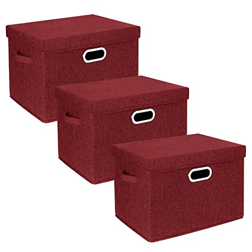 TYEERS Large Collapsible Storage Bins with Lids, Organization Bins for Closet Storage, Clothes Storage, Folding Storage Box with Lids for Home Office Storage - 3 Pack - Red Wine - color: Red Wine, size: 3-Pack Large