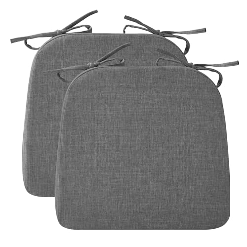 Ruqmuis Chair Cushions for Dining Chairs, 2" Thick Seat Cushions for Kitchen Chairs, D-Shaped Chair Pads with Washable Cover, Ties and Non Slip Backing, 17'' x 16'', Set of 2, Dark Grey - color: Dark Grey, size: 2 Count(Pack of 1)