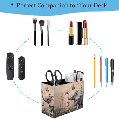 Pen Holder and Anti-Slip Mouse Pad Combination, Makeup Brush Storage Box, Tableware Storage Box, Suitable for Office and Home - Cute Little Elephant Flower - color: Cute Little Elephant Flower