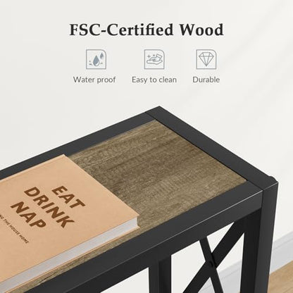 Gewudraw 41.7" Console Table, Narrow Behind The Couch Table with Outlet, Industrial Skinny Sofa Table for Hallway, Entryway, Living Room,Walnut - color: Light Grapefruit, size: 41.7W