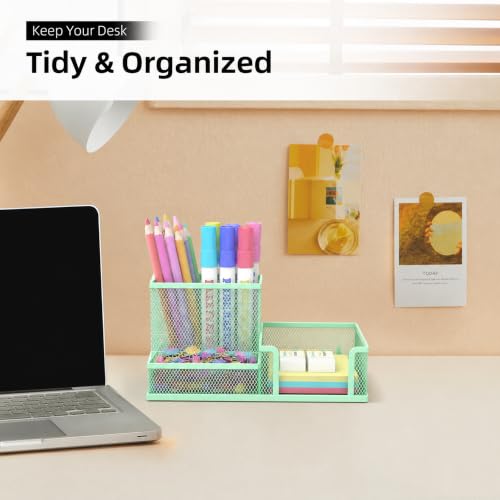 SUPEASY Pen Holder Desk Organizer, Office Supplies Pencil Holder with 3 Compartments, Desk Accessories and Workspace Organizers for Home School Classroom, Green - color: Green