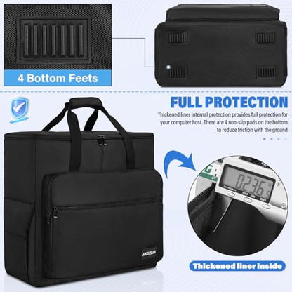 AKOZLIN PC Travel Case Desktop Carrying Case PC Bag Padded Nylon Carry Tote Bag for Transporting Computer Tower PC Chassis Keyboard Mouse Accessories Black - color: Black