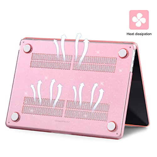 EooCoo Case Compatible with MacBook Air 13 inch M5 2026-2022 Release M4 M3 M2 A3449 A3240 A3113 A2681, Glitter Hard Shell&Keyboard Skin Cover&Screen Protector for Mac Air 13.6 inch, Sparkly Pink - color: Glitter Pink