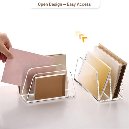 YUXUN Acrylic Mail Organizer,2 Sections Vertical Desk Organizer,Clear Envelope Holder Bill Organizer Letter Sorter for Mail,Envelope,Bill,Notebook,Post-it Note for Home,Office,Classroom - style: 2-Section,A5