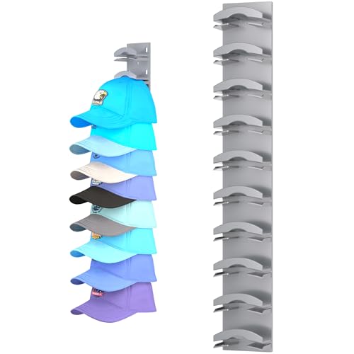 Hat Organizer for Baseball Caps, Hat Rack for Wall with Strong Adhesive Hold up to 10 Hats, Hat Hanger Holder Display for Door Closet, Cap Organizer Storage Multilayer Two Mounting Option(Grey) - color: Grey, style: 1pcs