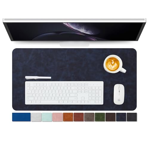 Distressed Leather Desk Mat - Non-Slip PU Desk Pad for Office and Home - Desk Organization and Accessories - Ideal for Large Mouse Pad and Desk Mats on Top of Desks(Navy Blue,27.6"x 13.8") - color: Navy Blue, size: 27.6" x 13.8"