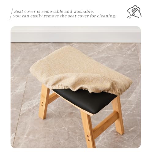 Kitsanery Foot Stool,Ottoman,Bamboo Small Sofa Foot Rest Under Desk,Extra Seating for Living Room, Bedroom and Kitchen (Natural Stool Legs - Beige Surface) - color: Natural Stool Legs - Beige Surface