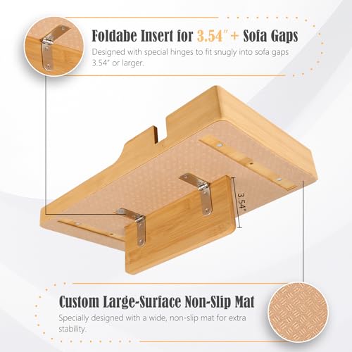 Nnewvante Couch Tray, 2-in-1 Insert & Flat Sofa Organizer Bamboo with 2 Cup Holders,Fits Seat Gaps or Ottomans,for Snacks, Drinks, Remotes,15.35x9.84-inch - color: Bamboo