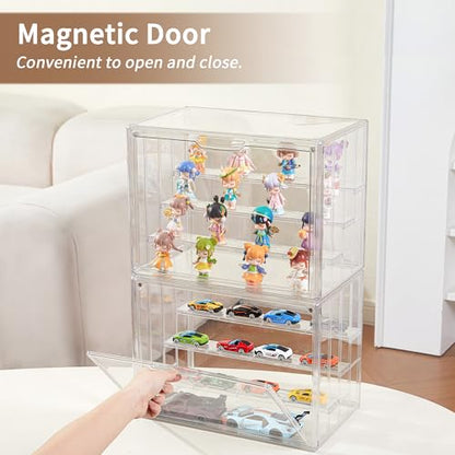 Display Case for Collectibles 4 Layer Updated Adjustable Acrylic Display Case with Magnetic Door Clear Stackable Display Box Hobby Display Cases for Figures, 1 Pack - size: XLarge 1Pack