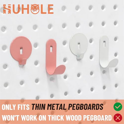 HUHOLE 20PC White Pegboard Clip Hooks for Thin Metal 1/4 Inch Pegboard | Picture Hangers with 10 lb Capacity, 10 Round and 10 Angled Peg Hooks for Jewelry, Crafts and Small Accessories - color: White