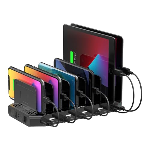 【5PCS】 Unitek USB Charging Station, 10 USB Fast Ports Charge Docking Station and Adjustable Dividers, Multi Device Charger Organizer Compatible with iPad, iPhone, Tablet and Cell Phone - 5PCS, Black - color: 60W+10 Port, Black, size: Pack of 5
