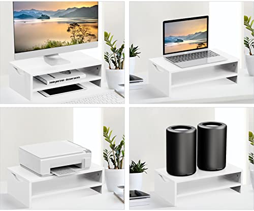 Zimilar Monitor Stand Riser, 2 Tiers Laptop Computer Monitor Riser for PC Screen, iMac, Desktop Wooden Screen Monitor Stand Riser with Storage Organizer for Home Office - color: White