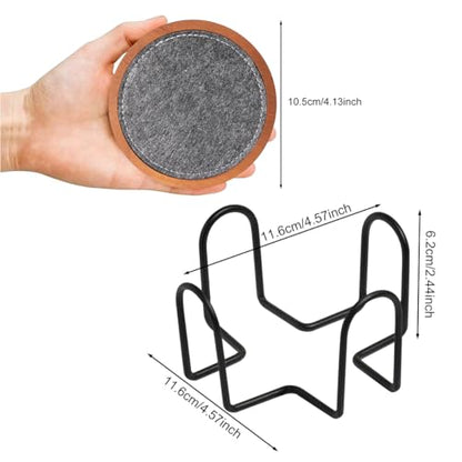 Wood Coaster for Drinks, Set of 5, Absorbent and Insulation Felt Stackable Cup Holders, Coasters for Wooden Table,4.15 inch