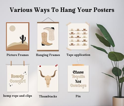 Isfvqyub Preppy Boho Western Country Wall Art, Aesthetic Cowboy Hat Cowgirl Boot Poster For Girl Boy, Trendy Cow Skull Wall Decor For Bedroom Dorm College Apartment, Set Of 6 -A15 - size: Western Country
