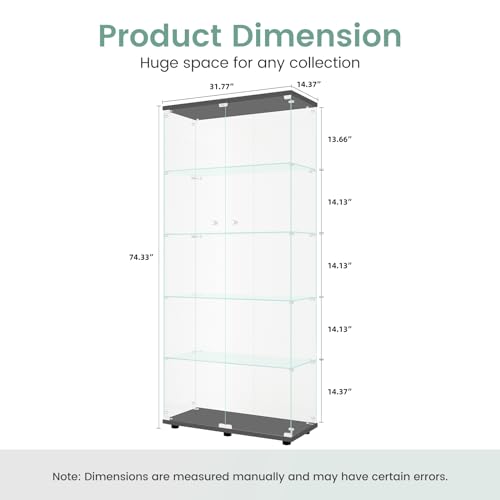 Beauty4U Glass Display Cabinet with 5 Shelves Double Door, Curio Cabinets for Living Room, Bedroom, Office, Black Floor Standing Glass Bookshelf, Quick Installation - color: Black, size: 2-Door 5-Shelf