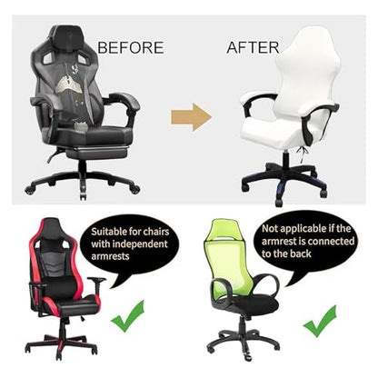 Gaming Chair Cover Set with Armrest Covers, Stretch Ruffled Slipcover for Racing Office Computer Reclining Chairs (White) - color: White