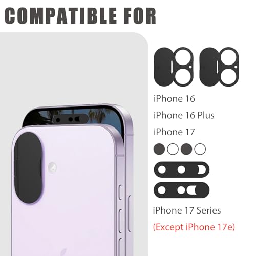 Front Camera Cover Compatible for iPhone 17 with Rear Lens Cover,Protect Privacy and Security But Not Affect Facial Recognition (2Pack) -2025 Updated Version - size: 17