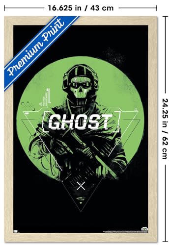 Call of Duty: Modern Warfare 2 - Ghost Emblem Wall Poster, 22.4L" x 14.7W", Blonde Framed Version - color: Blonde Framed Version, size: 22.4"L x 14.7"W