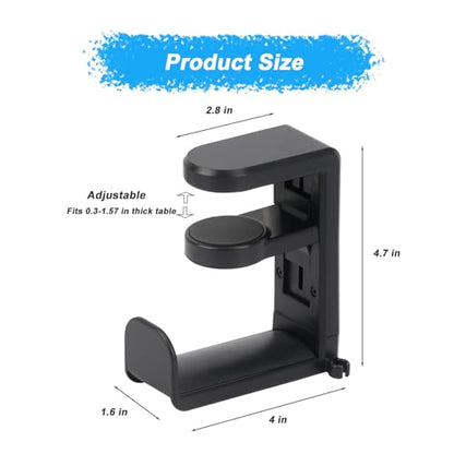 Universal Headphone Stand & Headset Holder - 360° Swivel Under Desk Headphone Hook with Cable Management Clip (Black) - color: Black
