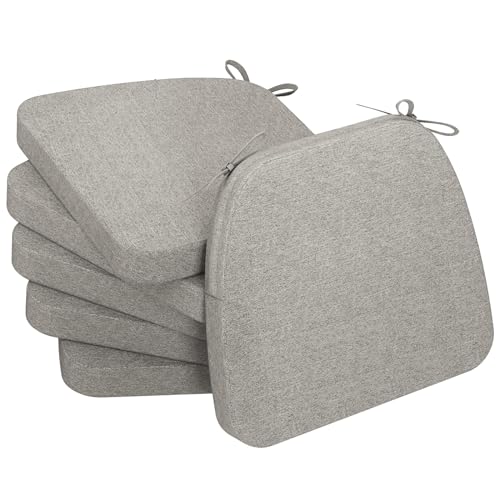 AAAAAcessories D-Shaped Chair Cushions, 2" Thick Dining Chair Pads with Ties and Removable, Machine-Washable Cover, 17" x 16", Set of 6, Khaki Gray - color: Khaki Gray, size: 6 Count(Pack of 1)