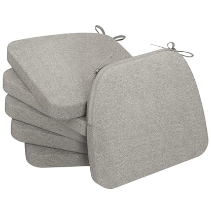 AAAAAcessories D-Shaped Chair Cushions, 2" Thick Dining Chair Pads with Ties and Removable, Machine-Washable Cover, 17" x 16", Set of 6, Khaki Gray - color: Khaki Gray, size: 6 Count(Pack of 1)