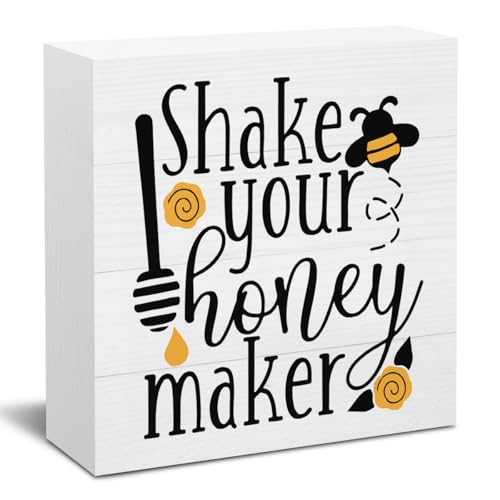 Summer Decorations for Home Summer Decor for Table, Cute Bee Sign Honey Bee Harvest Home Decor Gifts for Women Decorations for Office Desk Shelf Cubicle 5 X 5 Inch - color: Shake