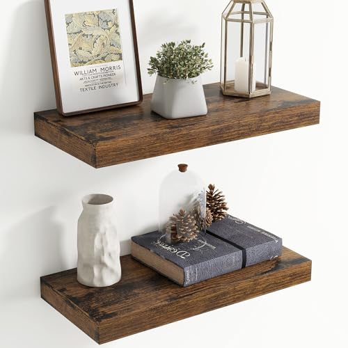 20 Inch Floating Shelves for Wall, 8 Inch Deep Floating Shelf for Storage & Display, Wall Mounted Shelf with Invisible Brackets for Living Room, Kitchen, Bathroom, Home Decor, Set of 2, Rustic Brown - color: Rustic Brown, size: 20 Inch, Set of 2