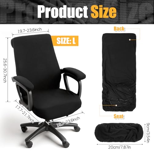 Office Chair Cover with Armrest Covers Black Water Repellent Jacquard Computer Chair Covers with Arms Removable Washable Office Armrest Cover with Zipper (Black)