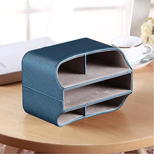 PUSU Remote Control Holder PU Leather 360 Degrees Rotatable Desktop Supply Organizer Storage Box for Controllers Media Stationery Nightstand TV Caddy E-reader iPad Phone Pen/Pencil Cosmetic - color: Blue