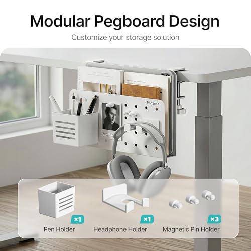Under Desk Storage Organizer, Laptop Holder Stand with Pegboard Design, Holds 22lbs, Clamp on Desk Organizer, Fits 0.4"-2.2" Desktop Edge, White - color: White