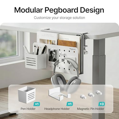 Under Desk Storage Organizer, Laptop Holder Stand with Pegboard Design, Holds 22lbs, Clamp on Desk Organizer, Fits 0.4"-2.2" Desktop Edge, White - color: White
