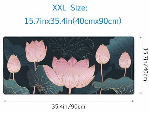 Large Gaming Mouse Pad with Stitched Edges, Lotus Flowers Desk Mat, Extended XL Keyboard Pad, Non-Slip Rubber Base Desk Pad for Keyboard and Mouse, 35.4X15.7 inch - color: Lotus Flowers, size: 35.4L x 15.7W inches