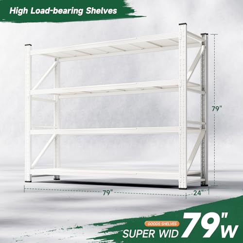 Letaya 6000LBS Storage Shelves Heavy Duty,79" W Garage Shelving Units, 4 Tier Adjustable Utility Rack Shelf,Large Metal Industrial Shelves,for Shop,Warehouse,Basement (79" W x 24" D x 79" H) - color: White, size: 79" W x 24" D x 79" H