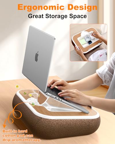 Lap Desk with Storage Cushion Washable - with Magnetic Mouse Pad, Scented Cotton Pads - Multi-Functional Lap Desk for Home Office Couch Bed -Fits Up to 15 Inch Laptop