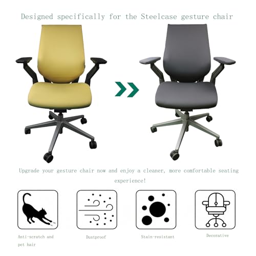 Suitable for Steelcase Gesture Chair Covers (4 Pieces Including armrest Covers) Breathable, Comfortable, and Slip-on (Night Owl Gray) - color: Night Owl Gray