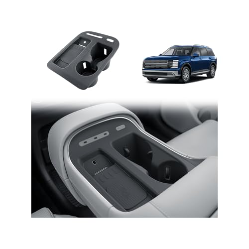 BIBIBO for 2026 Hyundai Palisade Center Console Organizer 2026 Hyundai Palisade Console Silicone Cup Holder Insert 2026 Palisade Console Insert Tray (Black) - color: Black-Cup Holder Organizer