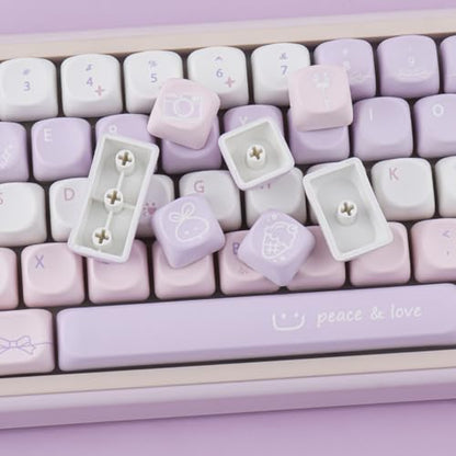 Tsungup MOA PBT Keycaps, Purple 143 Keys Cute Soft Simple Custom Keycaps Dye Sub Key Caps Keyboard Keycap Set for MX Switches Mechanical - color: Purple
