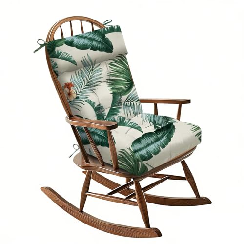 Outdoor High Back Rocking Chair Cushion Patio Seat Pad Floral Patio Furniture Cushions for Indoor Outdoor 40×20in White Green - color: White Green
