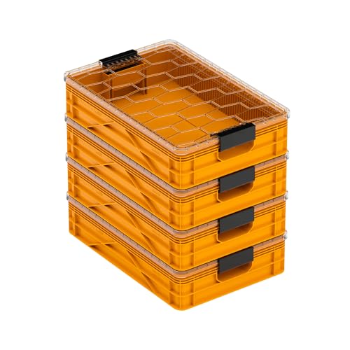 SIDIO Quarter Crate 4 Pack of Stackable Storage Bins - Organizer Bins with Dividers for Garage Organization, Home Storage - Heavy Duty Plastic Containers - 19.16” x 12.75”x 4.57” (Sol) - color: Sol