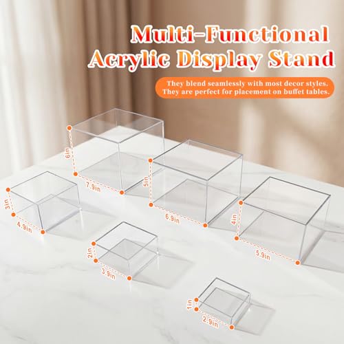 Acrylic Nesting Risers Display Stands Cube Boxes with Hollow Bottoms 6Pcs Clear Acrylic Boxes for Display (Clear) - color: Clear