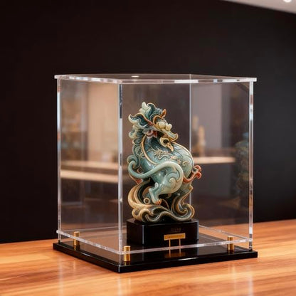 Acrylic Display Case for Collectibles, Dustproof Acrylic Box with Clear Display Elevation & Gold Risers, Large Display Case for Figures Toys Memorabilia, 7" L x 7" W x 11" H - size: 7"L x 7"W x 11"H